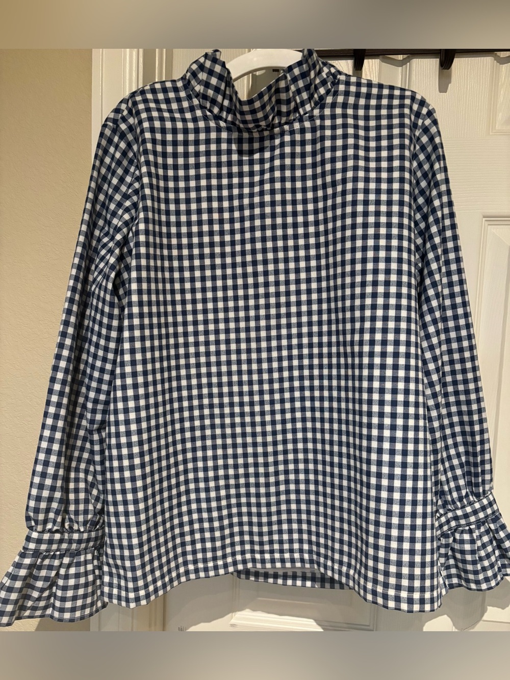 Elizabeth Wilson Designs Navy & White Gingham ruffled top - Picture 3 of 6